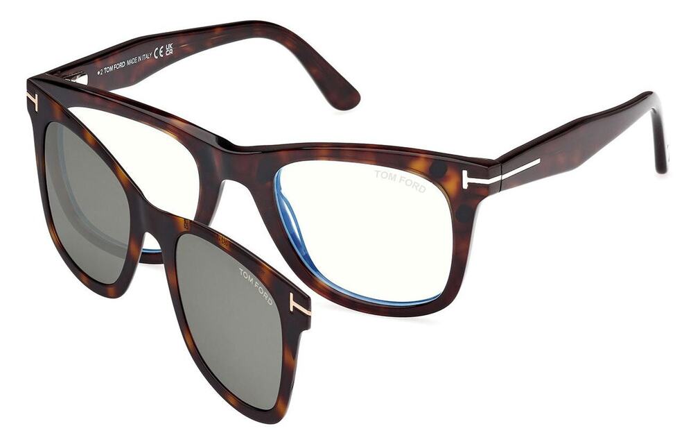 Tom Ford FT5970-B Clip On Square Sunglasses in Havana Brown